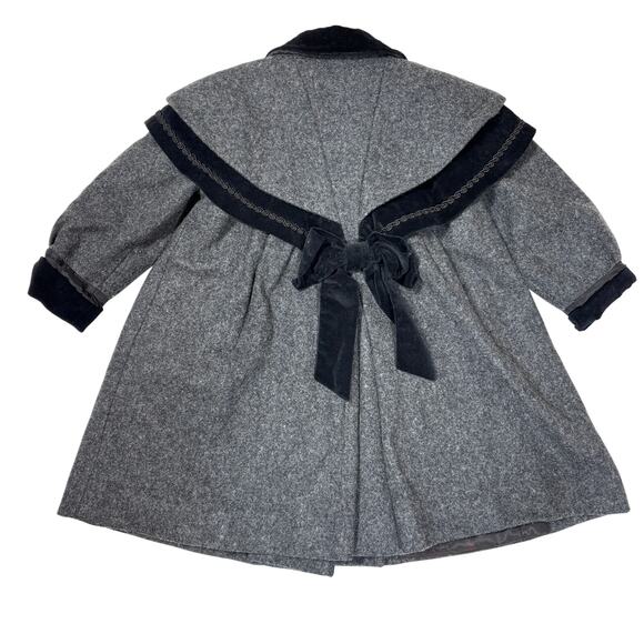 Rothschild Child's Wool Coat Sailor Collar Black Velvet Bow Girl Size 4 Rare Vtg - Picture 6 of 13